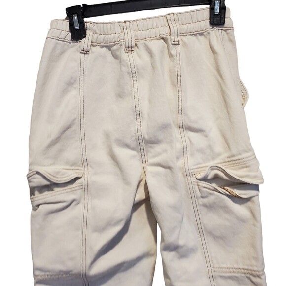 PACSUN Elastic Waist Cargo Ankle high rise pants Jeans Ivory skater S women's - Picture 5 of 10